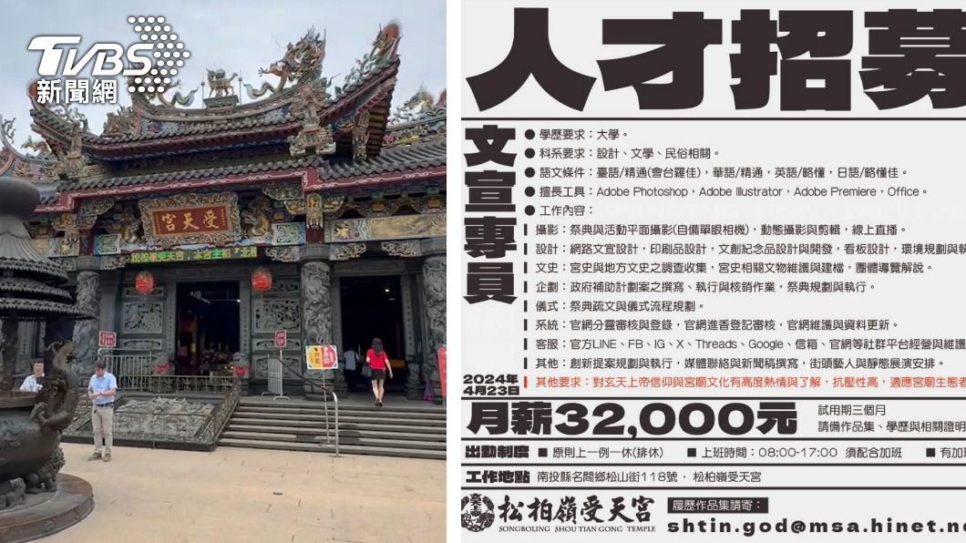 要會「攝影、設計、企劃、客服」薪水開32K?宮廟徵才遭炎上