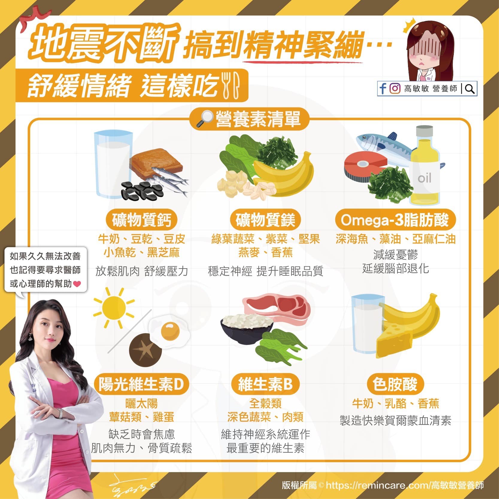 高敏敏分享6種營養素緩解緊張情緒。（圖／翻攝自營養師高敏敏臉書粉專）