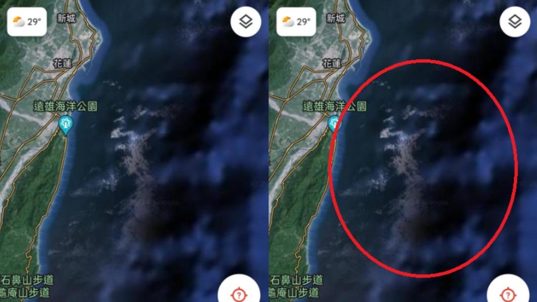 網友曬出Google衛星影像出現的人臉。(圖/翻攝自地震氣震臉書)