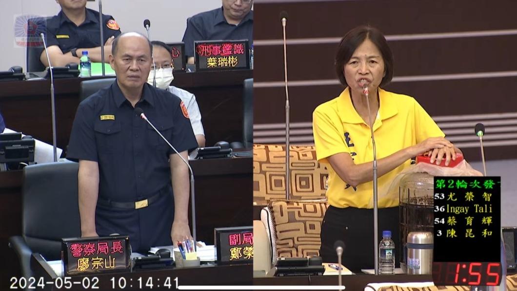 王家貞在質詢指出,希望警方加強偵辦,同時提醒民眾注意。(圖/翻攝自台南市議會直播)