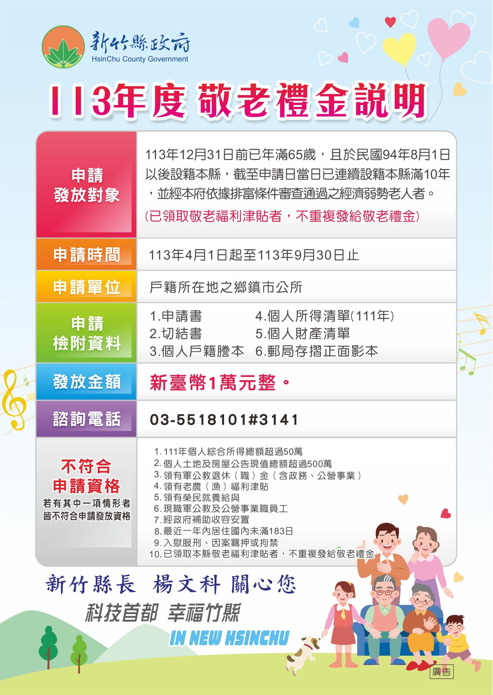 敬老禮金說明事項。(圖/翻攝自新竹縣政府網站)