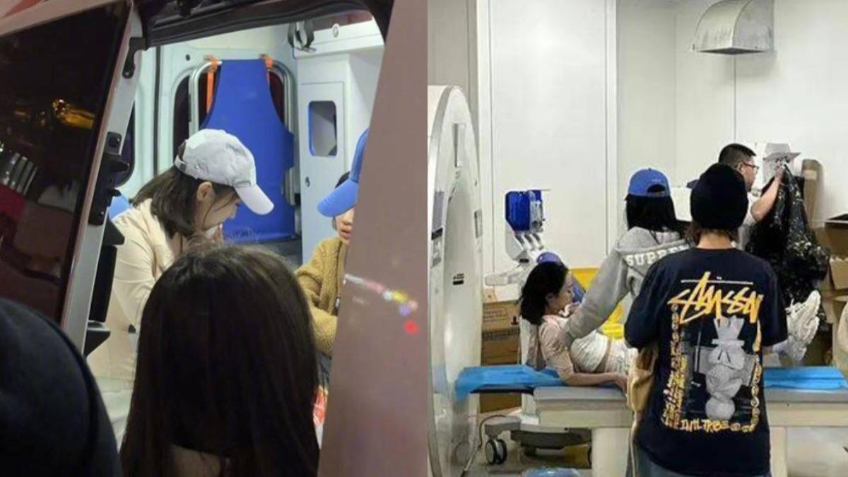 鄭妮可摔得不輕，在工作人員陪同下緊急送醫。（圖／翻攝自微博）