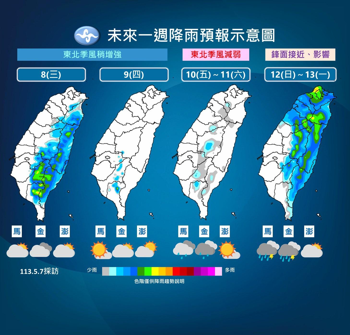 未來一週降雨趨勢。(圖/中央氣象署)