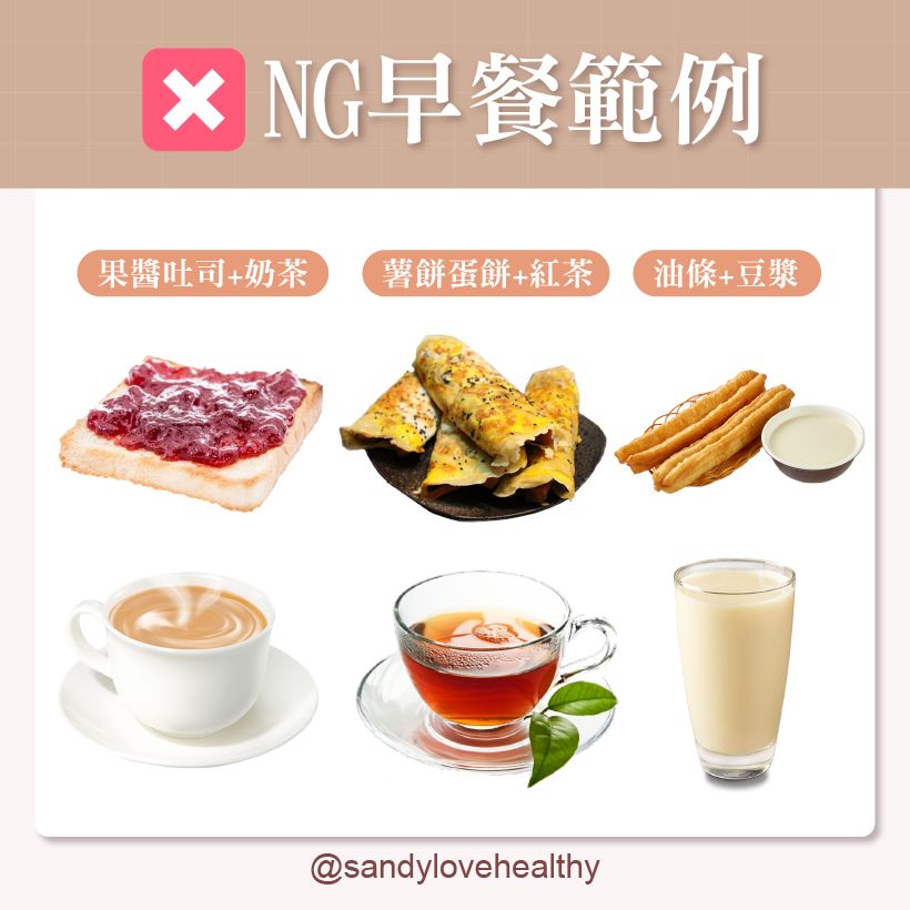彭逸珊點出3款NG早餐組合。(圖/翻攝自愛健康營養師 珊珊臉書)
