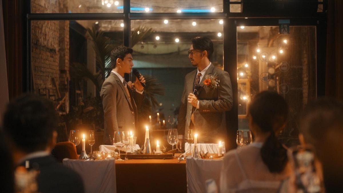 張洛偍、楊宗昇在片中飾演一對將步入禮堂的同志情侶。(圖/高雄市電影館提供)