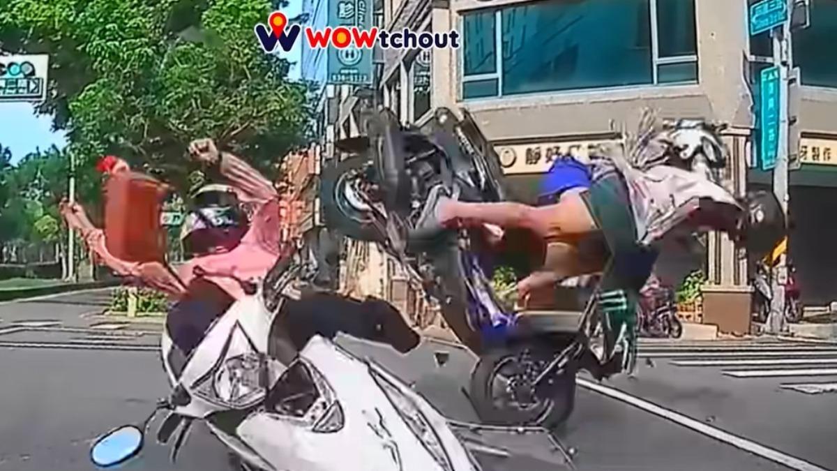 高雄男載妹闖紅燈撞阿姨！「3人飛起」畫面網友驚：像拍電影
