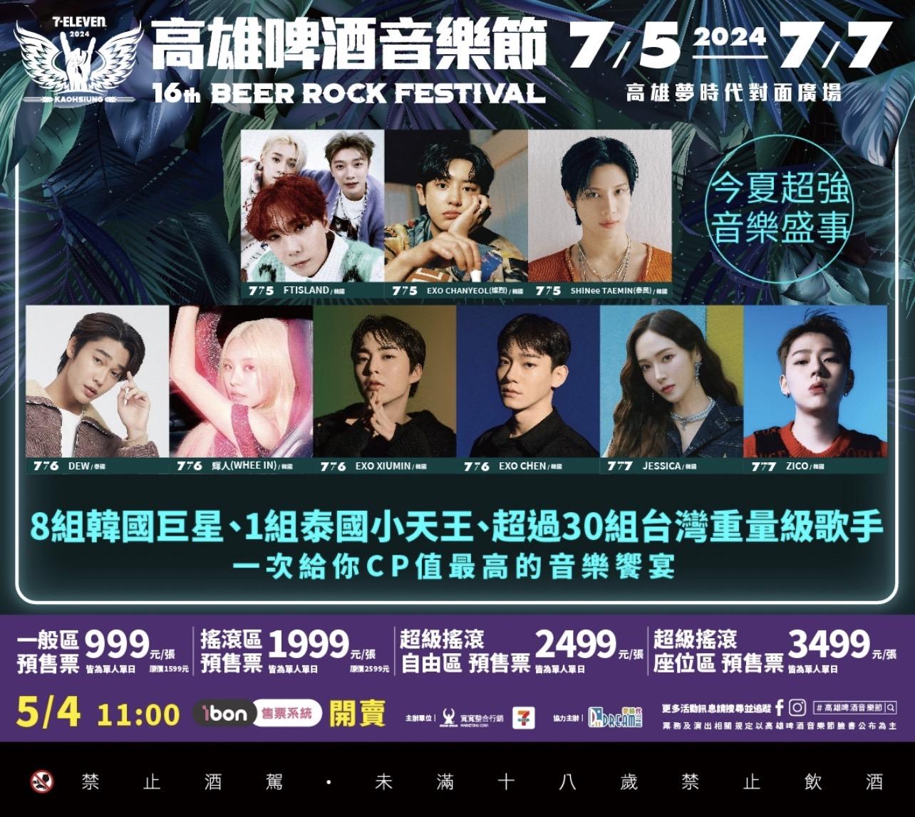 高雄啤酒音樂節演出陣容。(圖/翻攝自IG@beerrockfest)