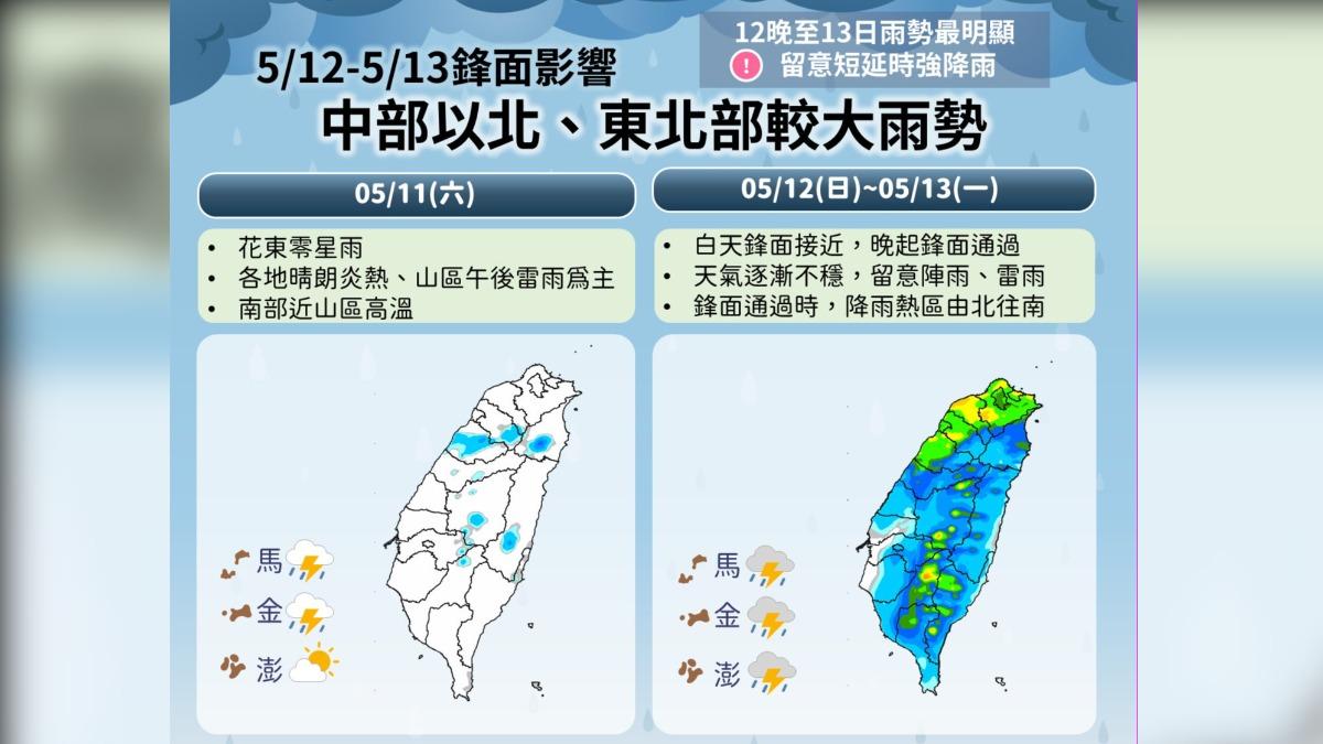 06:00天氣即時報/母親節大餐記得帶傘 鋒面通過中午過後雨神降臨