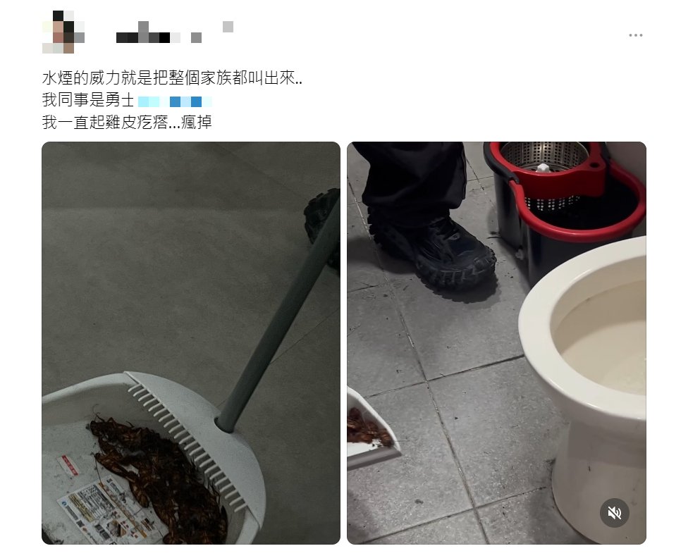 原PO和同事用水煙法去除蟑螂。(圖/翻攝自Threads)