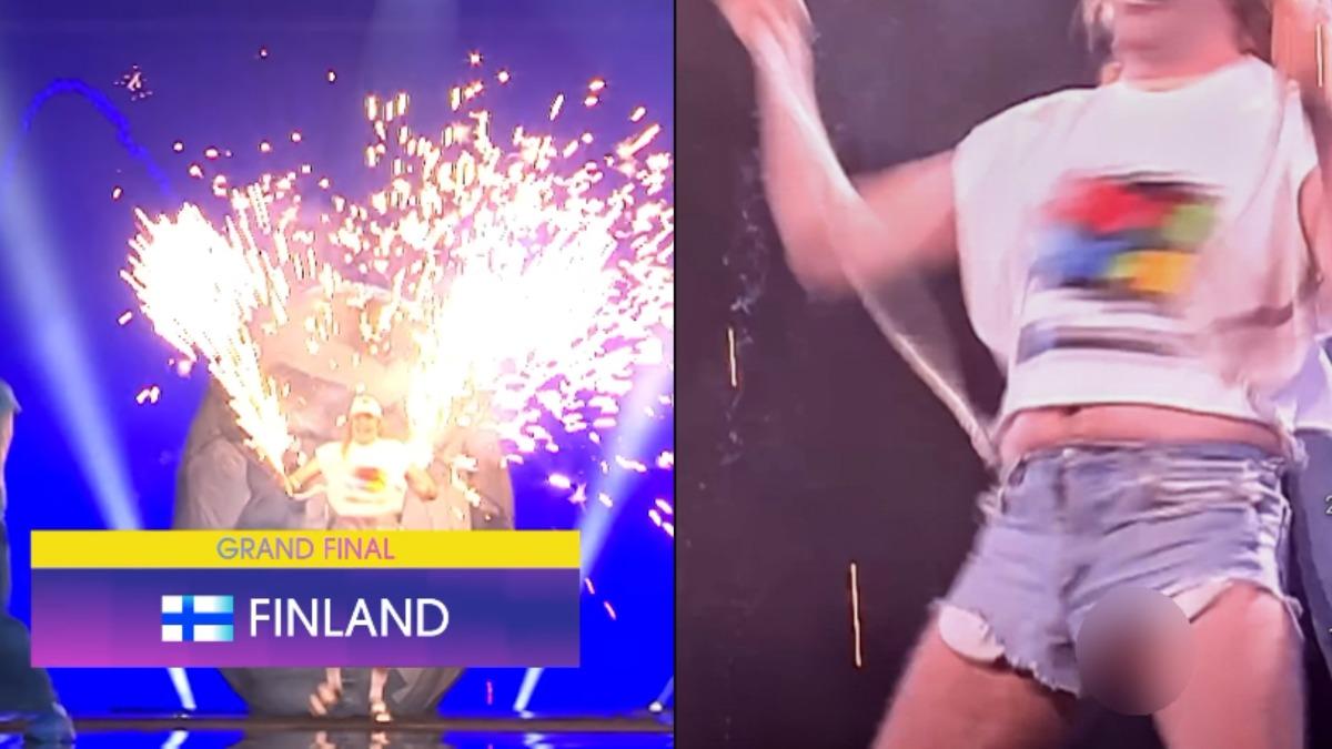 芬蘭歌手在歐洲歌唱大賽表演時太嗨,不小心走光。(圖/翻攝自eurovision IG)