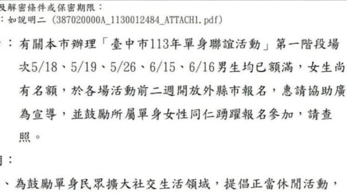 台中市舉辦公務員聯誼活動,不過卻出現男女比例失衡現象。(圖/翻攝自PTT)