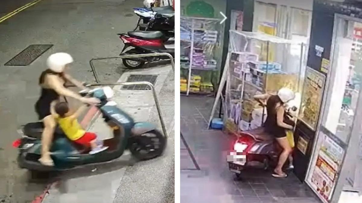 孩童誤催油門!1大1小連人帶車暴衝進超商 再撞展架、柱子