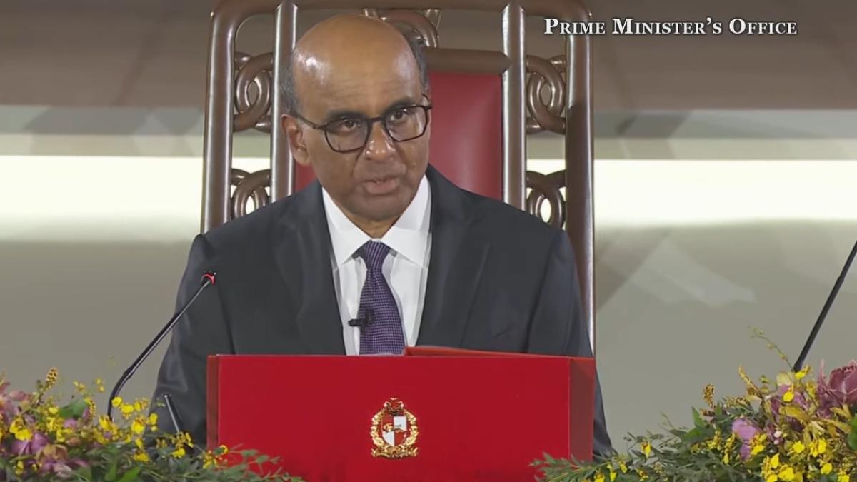 新加坡總統尚達曼(Tharman Shanmugaratnam)。 (圖/總理公署直播截圖)