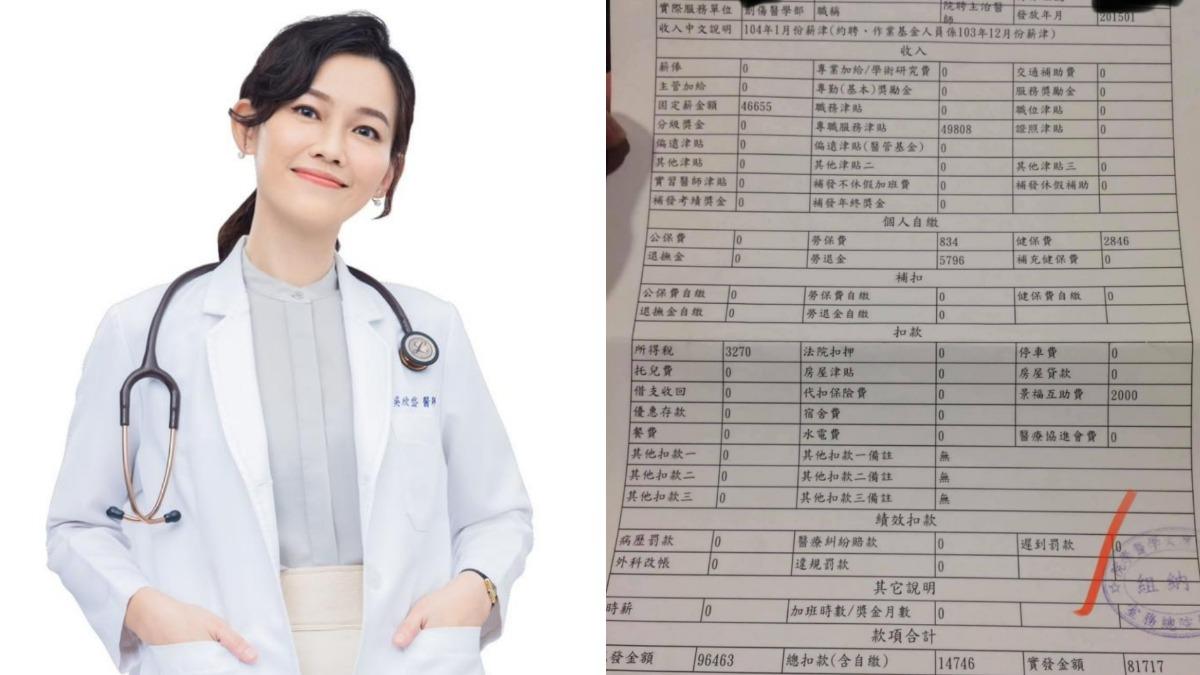 高薪不再?吳欣岱曬台大主治醫師「薪資單」嘆:我淚已流