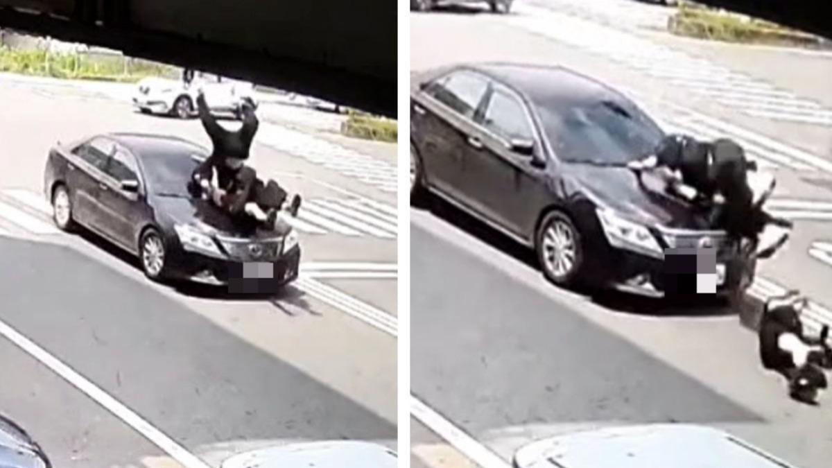 走斑馬線也被撞!轎車左轉「鏟起行人」夫妻騰空重摔在地