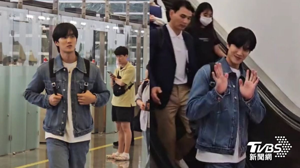 安普賢這次走一般通關,見到關內媒體主動打招呼。(圖/TVBS)