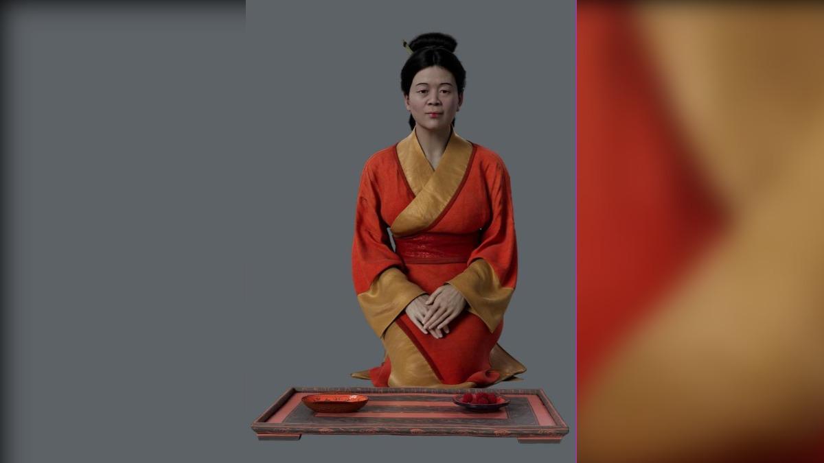 栩栩如生的「3D辛追夫人」不僅肌膚清晰可見、毛髮材質也高度逼真。（圖／翻攝自新華社）