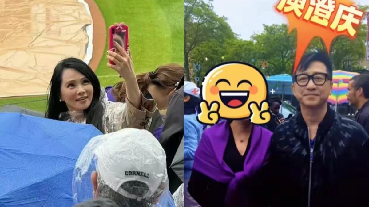 伊能靜(左圖)入場欣賞兒子的畢業典禮,哈林則在場外觀禮。(圖/翻攝自荒煙蔓草的從前微博)