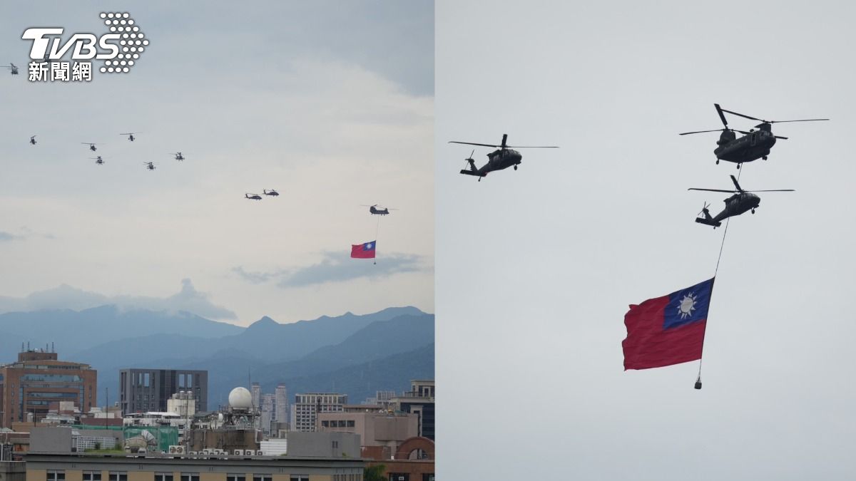 520就職/遇建軍百年!「巨幅國旗」飄揚藍天 雷虎衝場壯軍容