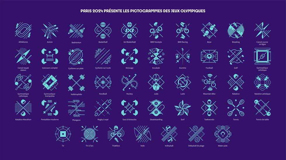 巴黎奧運的47個運動項目圖標。(圖/The pictograms of the Olympic Games Paris 2024)