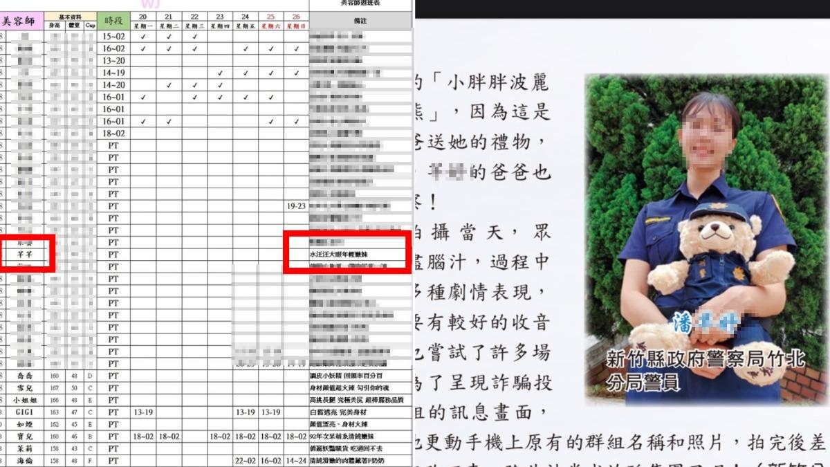 護膚店班表曝光、新竹潘姓女警。（圖／翻攝畫面）