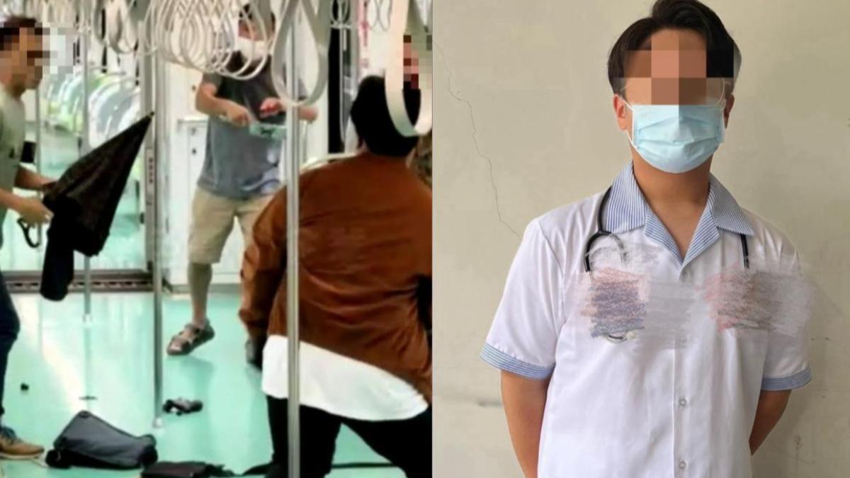 今洪嫌(穿咖啡色外套)持刀在中捷隨機砍人。(圖/翻攝自黑豪家族、洪嫌臉書)