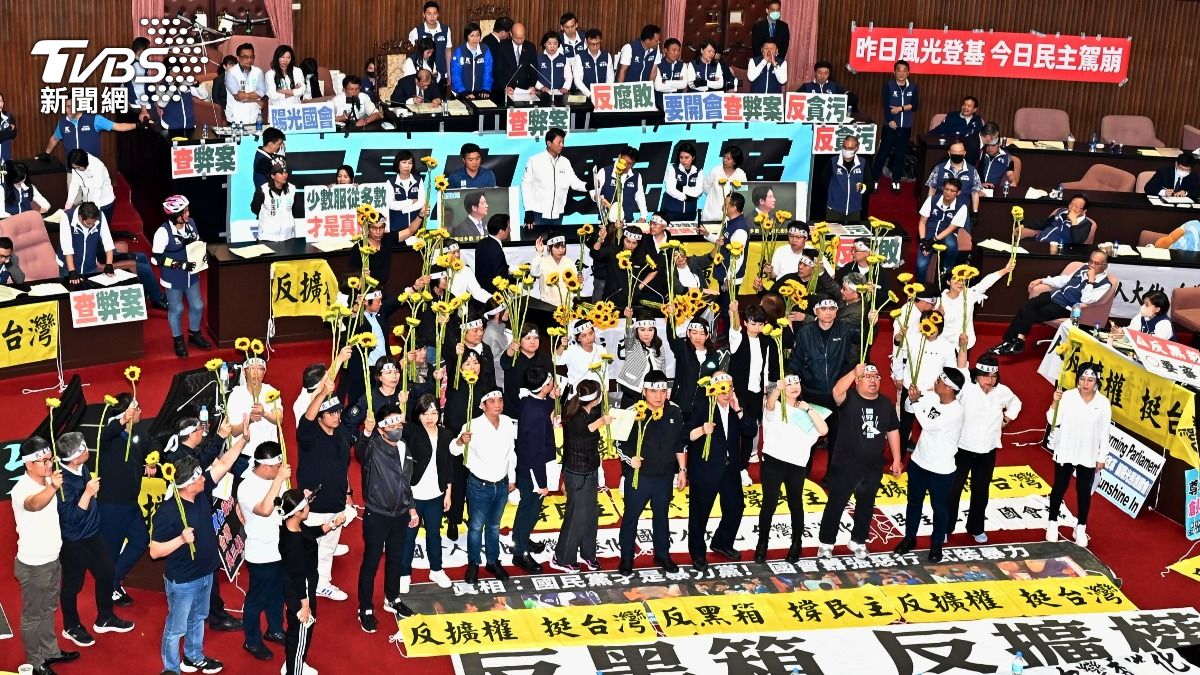 圖輯/立院入夜繼續鬥!綠委持太陽花唱「島嶼天光」 外場萬人包圍
