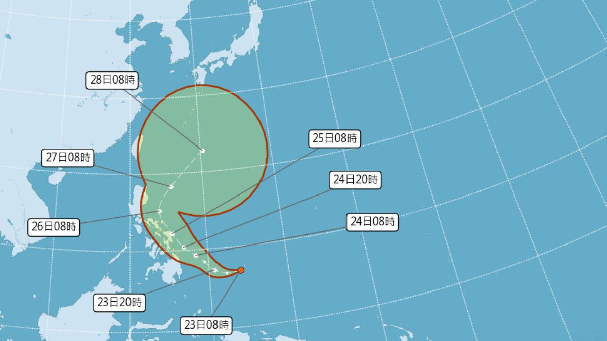 熱帶性低氣壓中心位置在北緯 7.0 度，東經 134.0 度。（圖／氣象署）