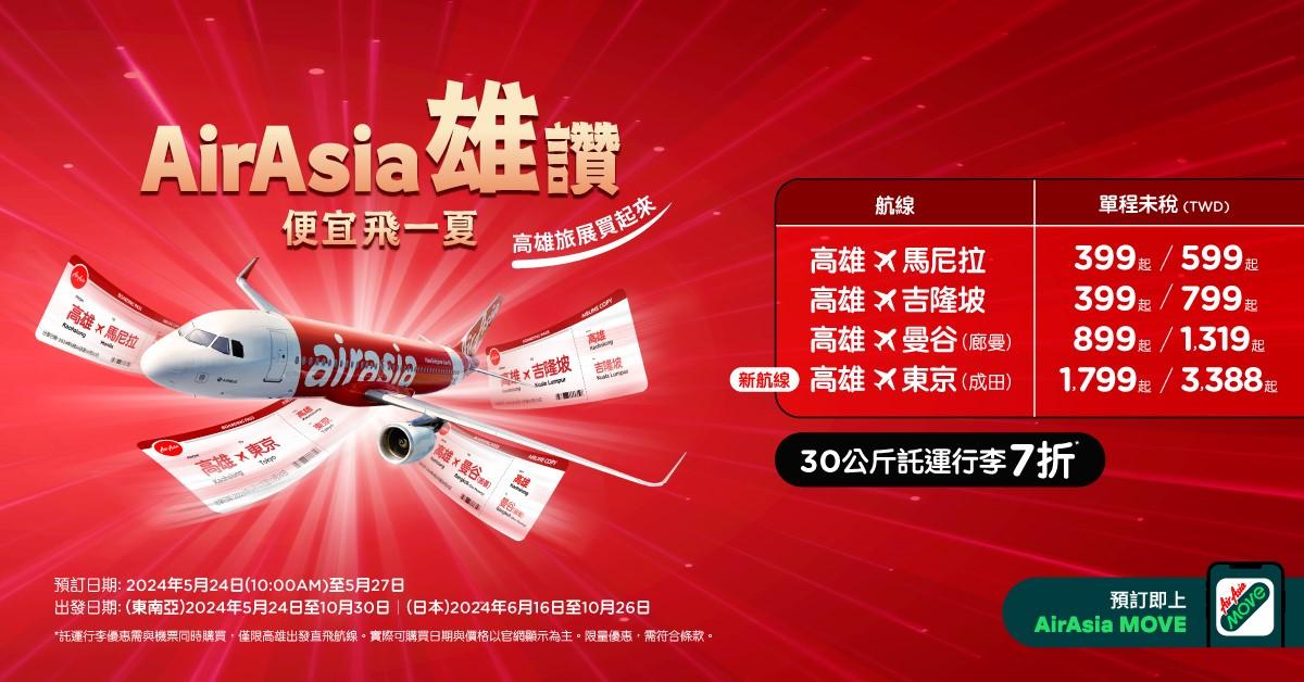 AirAsia推出高雄直飛4大航線優惠。(圖/AirAsia提供)