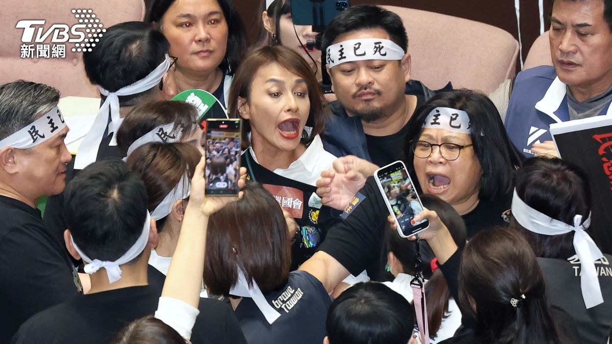 民進黨立委邱議瑩拿扇子打羅智強，徐巧芯衝上去與邱議瑩拉扯。（圖／TVBS資料畫面）