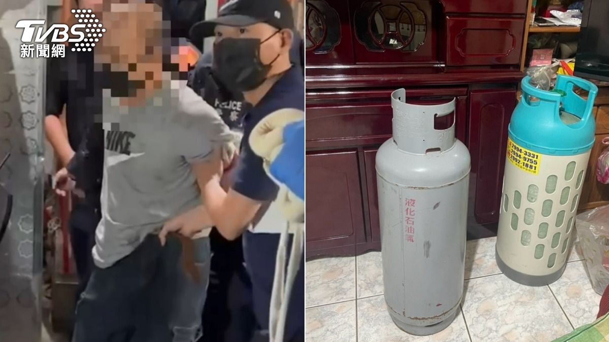 賴姓男子欲引爆瓦斯，最終被警方壓制逮捕。（圖／TVBS）