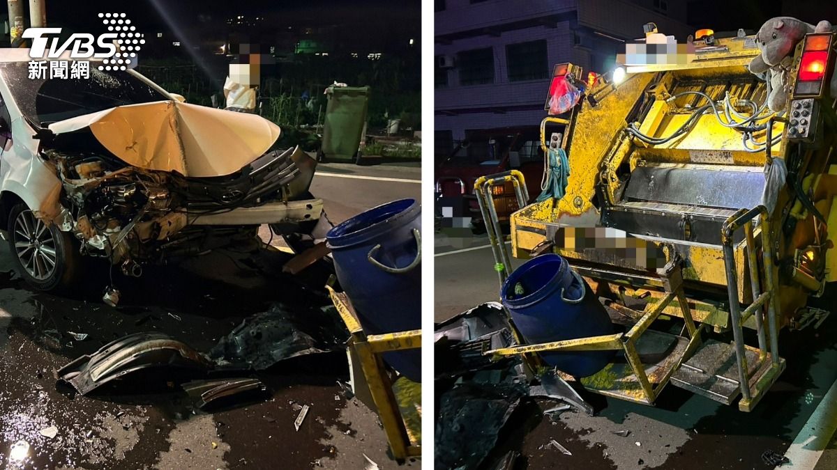 驚險瞬間!轎車追撞垃圾車 清潔員「下車收垃圾」閃過死神