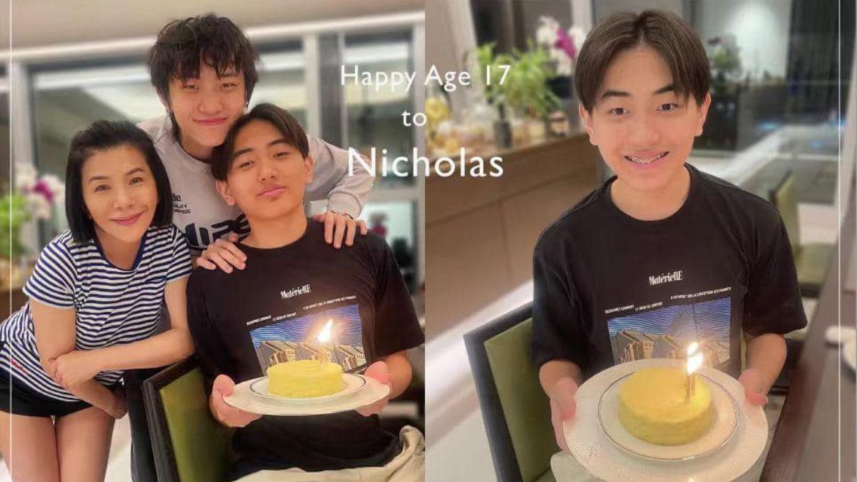 張清芳和大兒子一起為小兒子Nicholas慶生。(圖/翻攝自張清芳臉書)