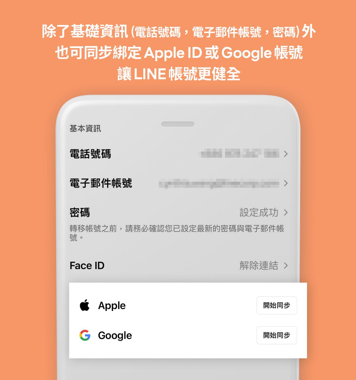 LINE建議用戶也可以同步綁定Apple ID或Google帳號。(圖/翻攝自LINE官方部落格)