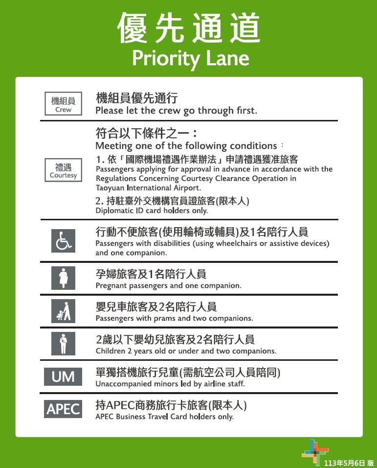 八對象可優先通關,民眾可多加利用。(圖/翻攝自桃園國際機場官網)