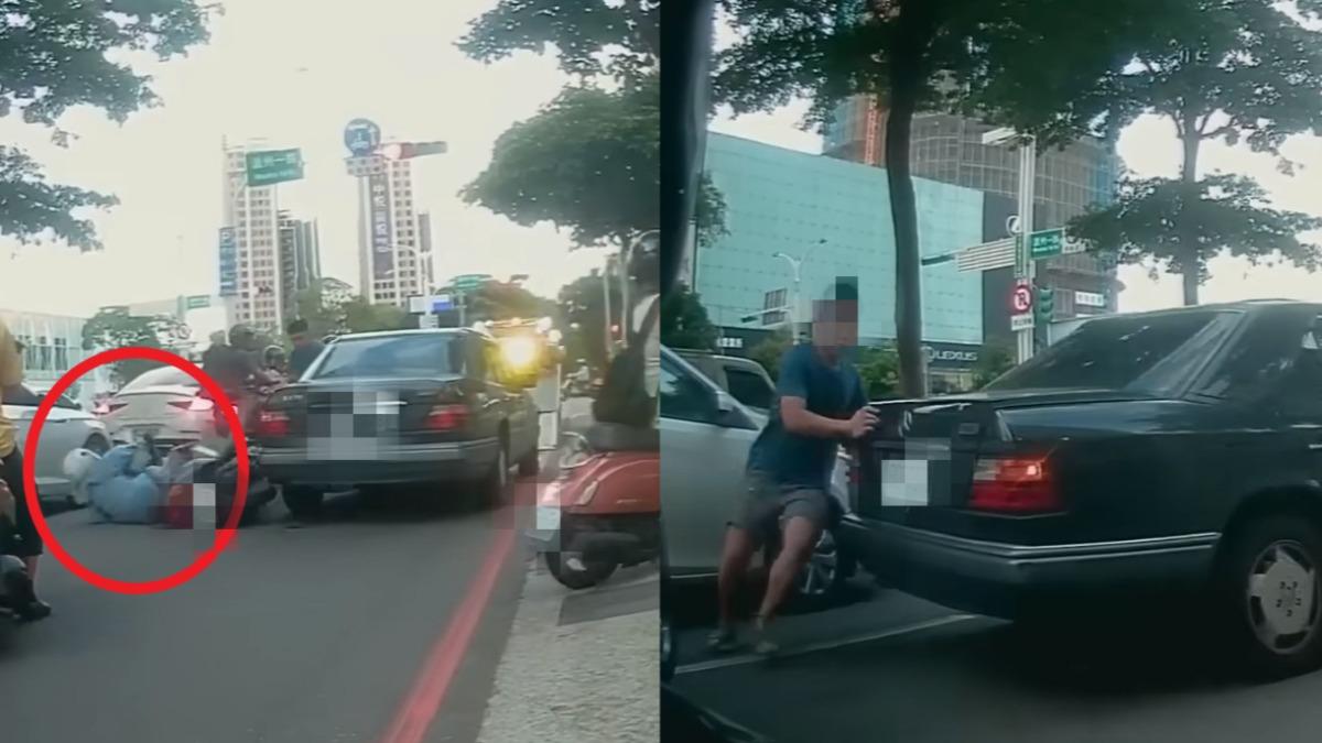 賓士被拖吊往後滑！撞翻騎士再撞汽車　司機肉身擋車畫面曝