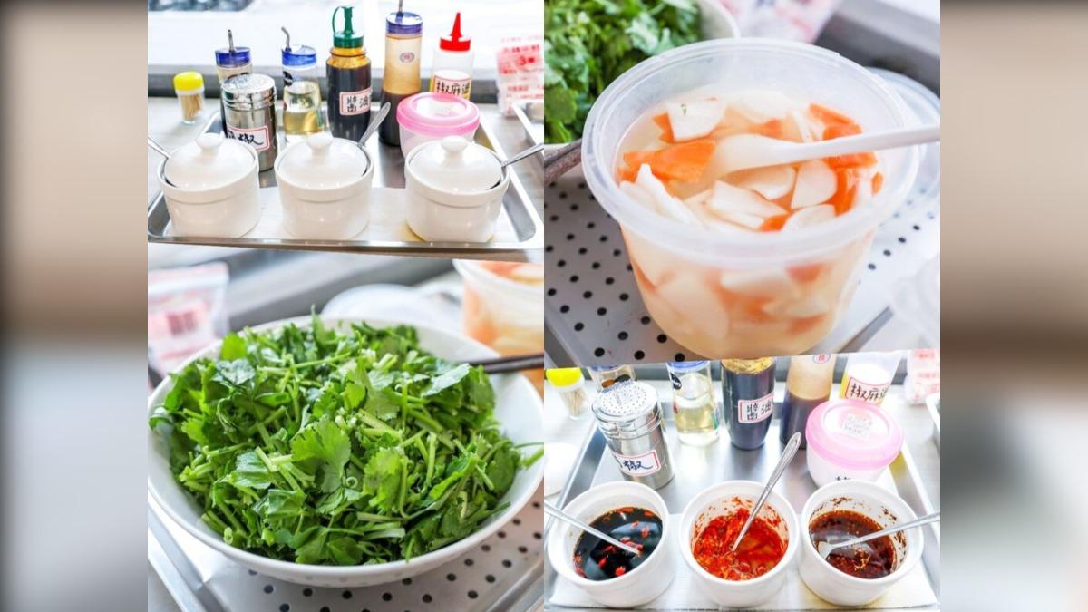 自助區有多種醬料可自取，還有香菜、榨菜、九層塔等佐料可以自己加，有時還會提供青菜超佛心！（圖／陳小可的吃喝玩樂提供）