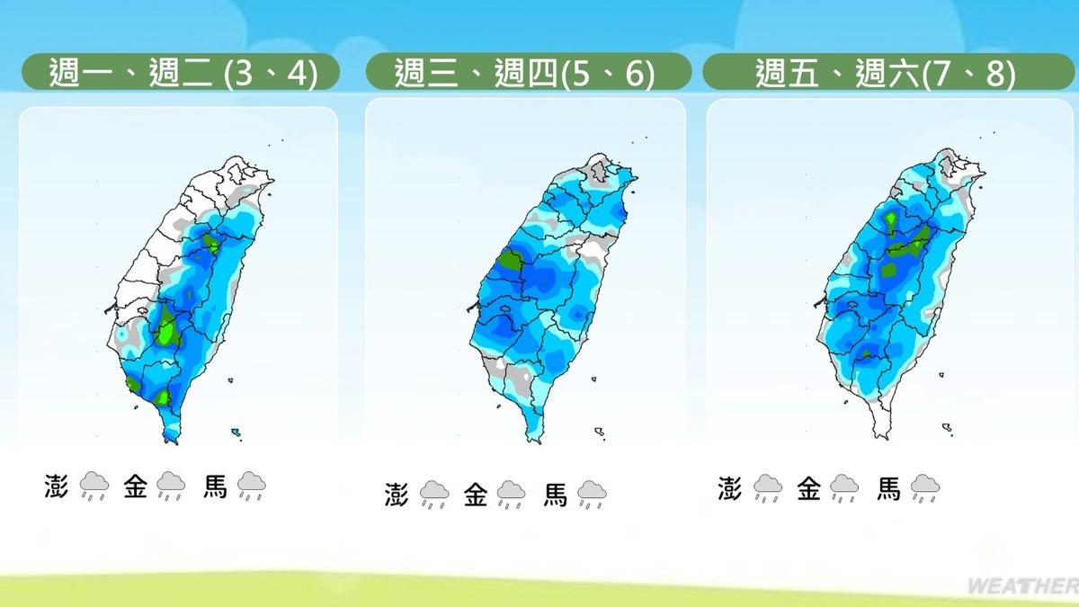 一週降雨趨勢變化。(圖/TVBS)