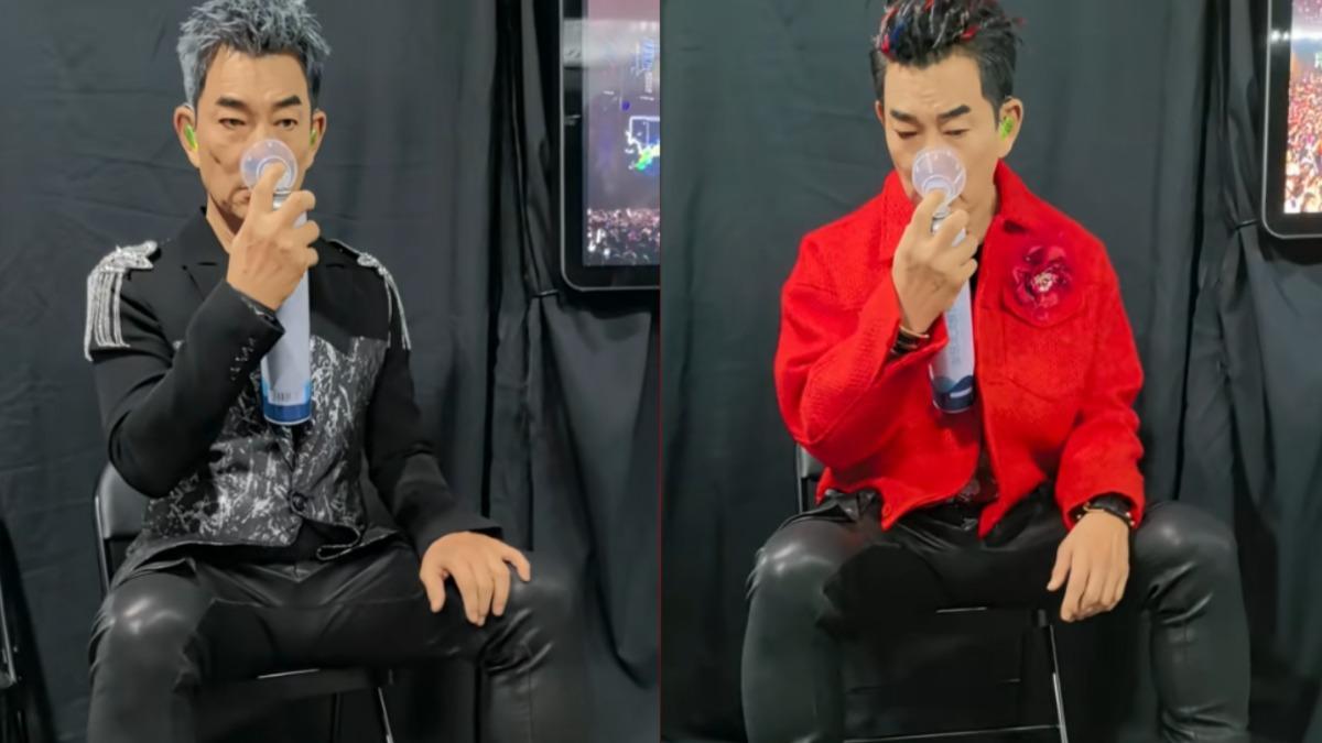 任賢齊演出前在後台吸氧氣瓶,引粉絲擔憂。(圖/翻攝自抖音)