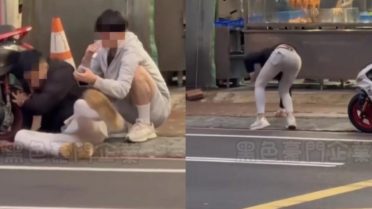 桃園2男醉倒路邊,神智不清抽電子菸。(圖/翻攝自黑色豪門企業)