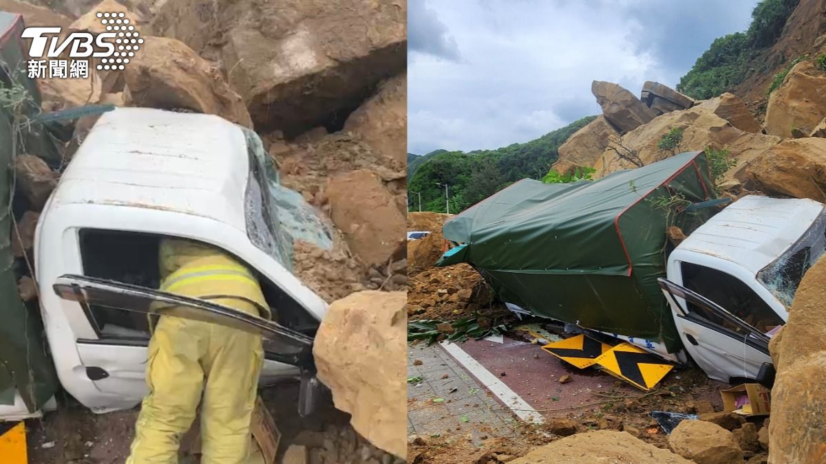 基隆山崩搜救畫面曝！消防鑽車搜索　山頂還有碎石砸落