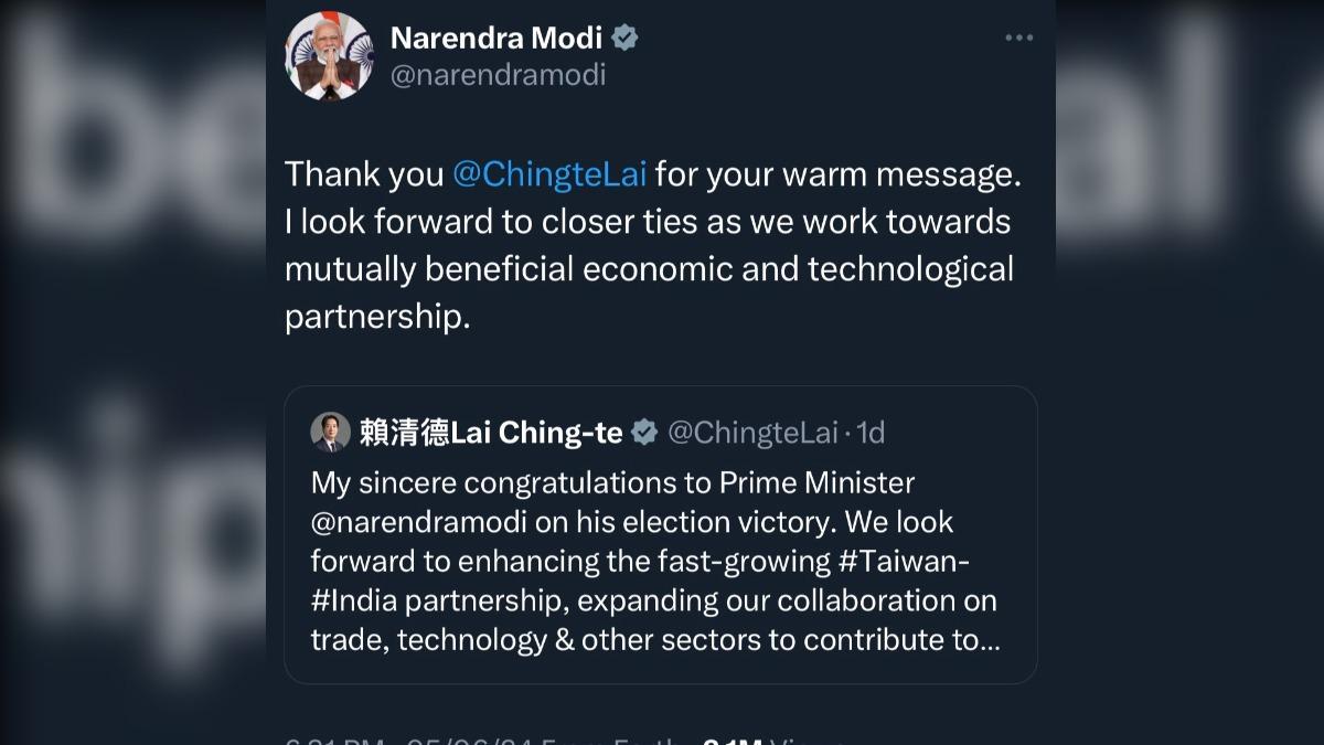 印度總理莫迪轉發賴清德貼文,期望台印經濟與科技關係能更上一層樓。(圖/翻攝自X平台)