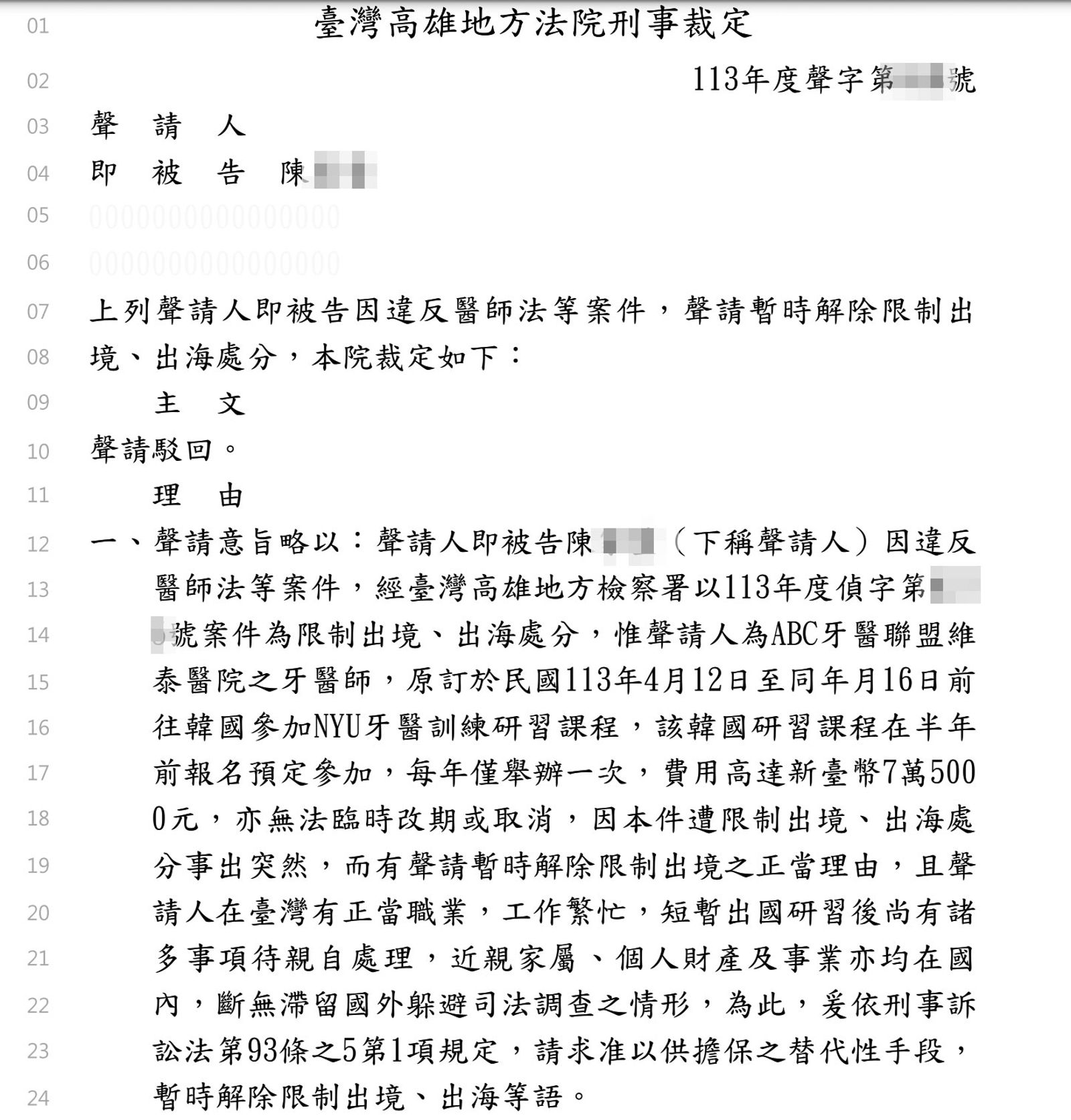 高雄地院一紙針對陳姓女密醫的裁定,讓Abc牙醫聯盟涉聘密醫詐健保費的案情因此曝光。(圖/法院判決書)