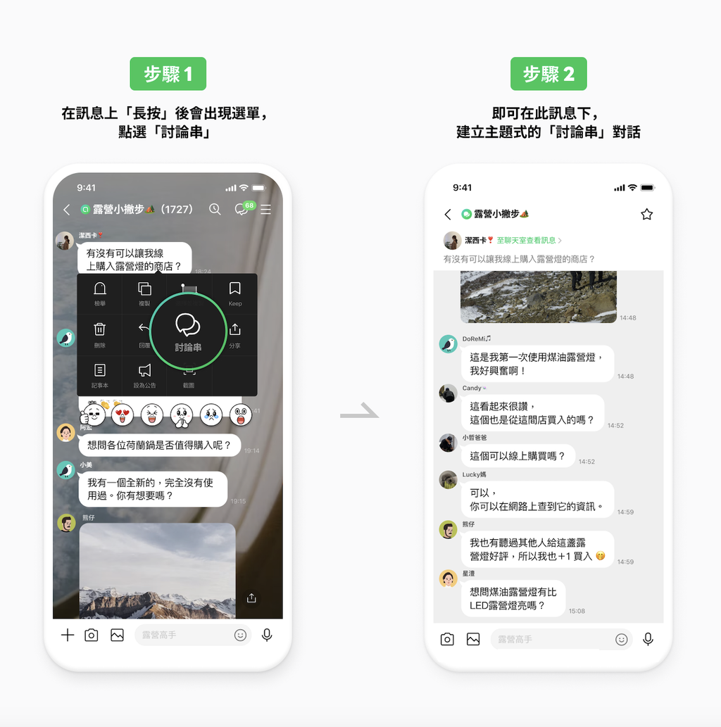 討論串建立步驟。（圖／翻攝自LINE官網）