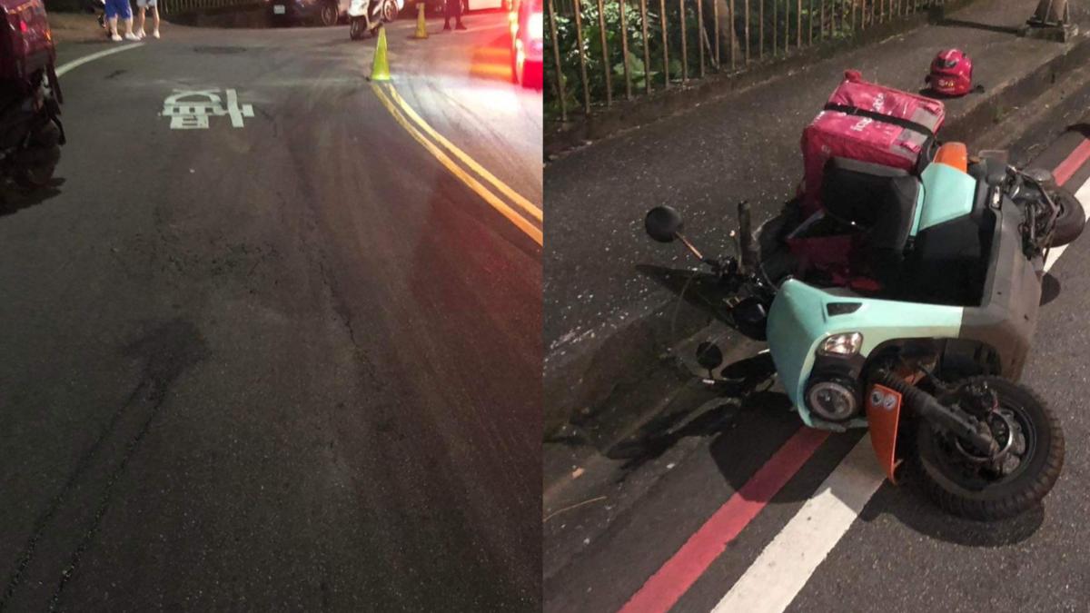 公車漏油,造成多名騎士摔傷。(圖/民眾提供)