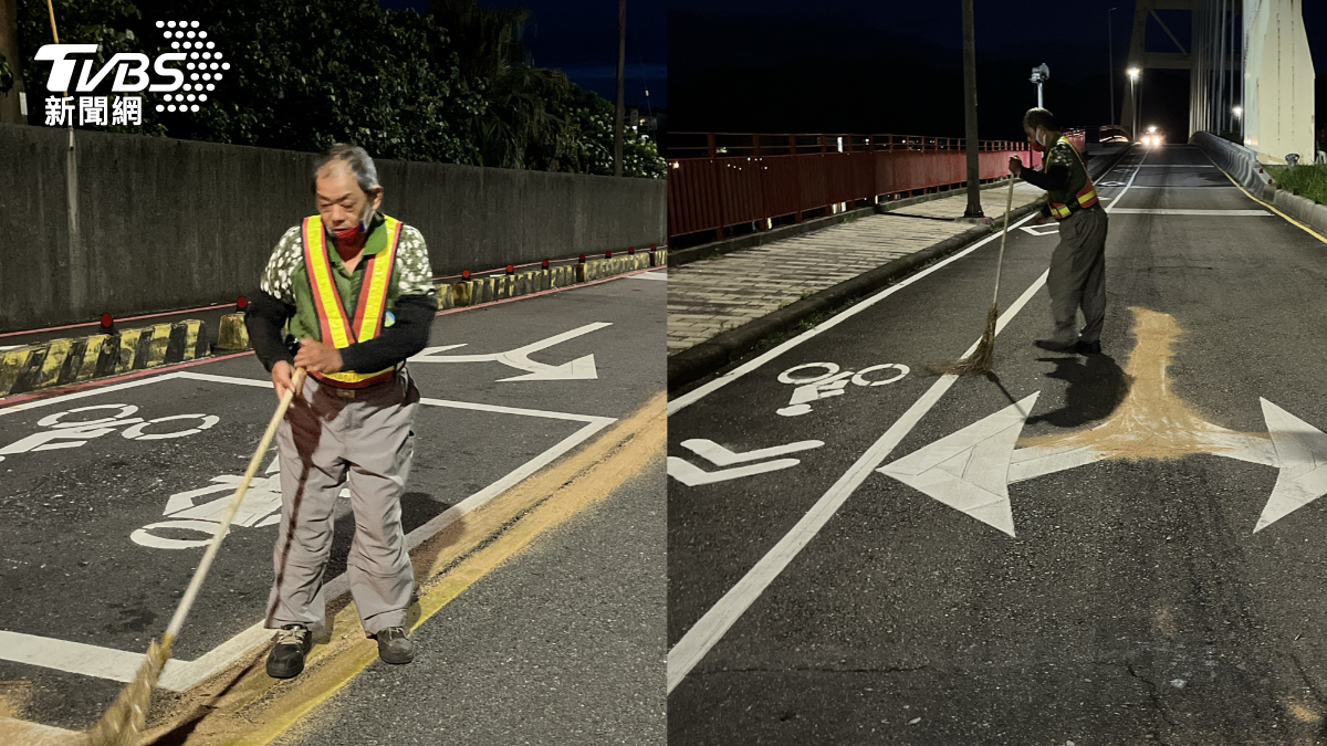 清潔隊接獲通報立即派員至該處,處理道路漏油通報案件。(圖/TVBS)