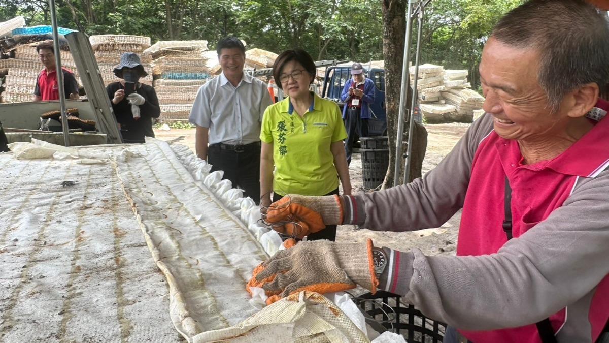 床墊堆積成山。(圖/台中市議員張芬郁提供)