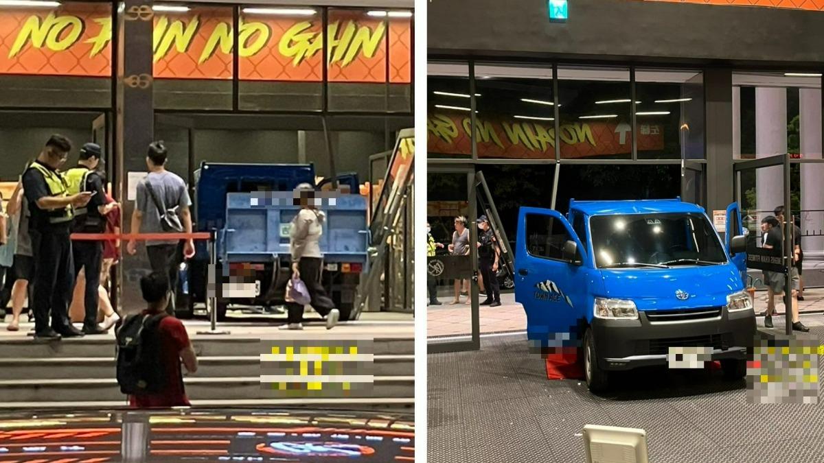 一輛小貨車衝入健身房。(圖/翻攝自黑豪企業)