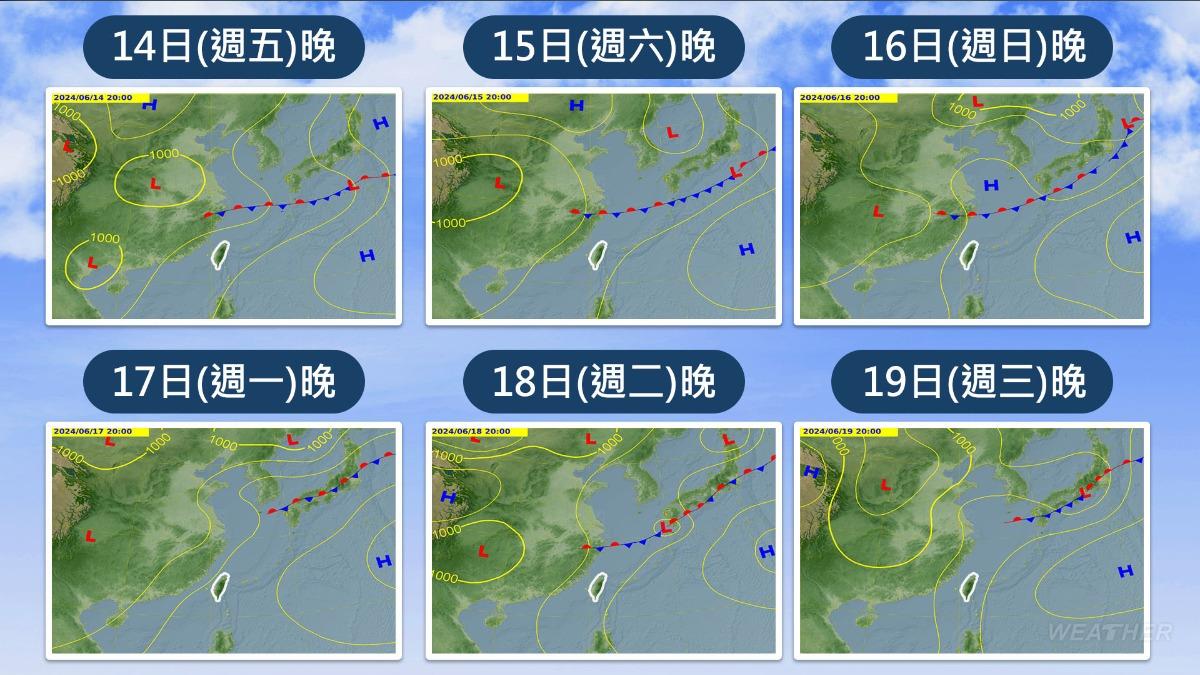 下週一、二(17日、18日)西南風逐漸轉為偏南風,風力也開始減弱,各地大多為多雲到晴。(圖/TVBS)