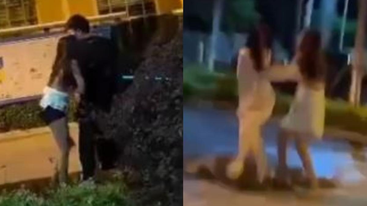 正宮在抓包丈夫與小三車震後，氣得把女方拉出車外狂扁。（圖／翻攝自微博）